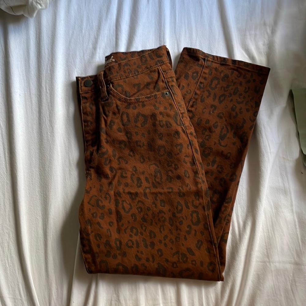 Cheetah print straight leg jeans